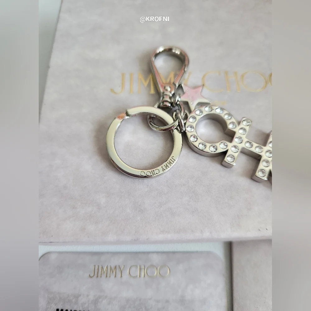 Jimmy Choo Rhinestone Star Silver Tone Key Ring Bag Charm